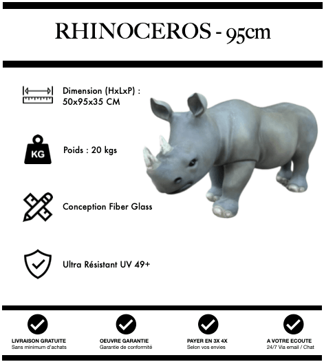 Sculpture Rhinocéros Resine 95cm Statue - Nature - MUZZANO