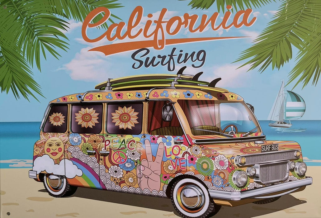 PLAQUE MÉTAL CALIFORNIA SURFING 30X20 CM - PLAQUE DECORATIVE - MUZZANO