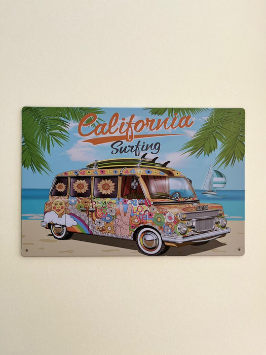 PLAQUE MÉTAL CALIFORNIA SURFING 30X20 CM - PLAQUE DECORATIVE - MUZZANO