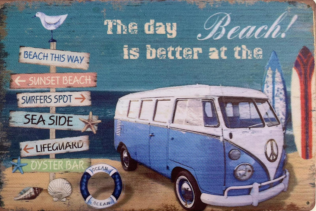 PLAQUE MÉTAL COMBI BEACH 30X20 CM - PLAQUE DECORATIVE - MUZZANO