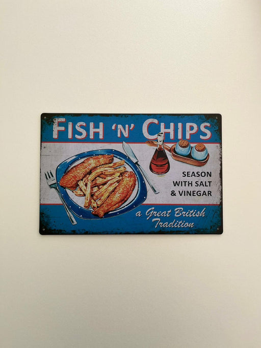 PLAQUE MÉTAL FISH & CHIPS 30X20 CM - PLAQUE DECORATIVE - MUZZANO