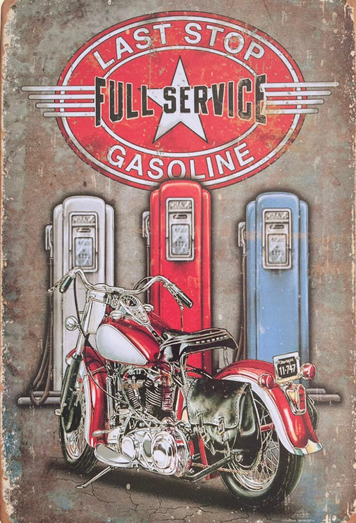 PLAQUE MÉTAL FULL SERVICE GASOLINE BIKE 30X20 CM - PLAQUE DECORATIVE - MUZZANO