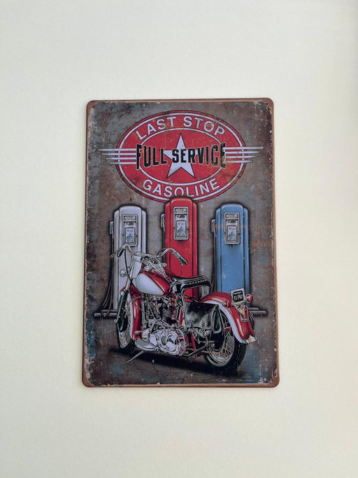 PLAQUE MÉTAL FULL SERVICE GASOLINE BIKE 30X20 CM - PLAQUE DECORATIVE - MUZZANO