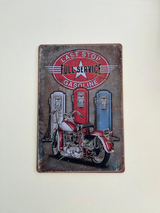 PLAQUE MÉTAL FULL SERVICE GASOLINE BIKE 30X20 CM - PLAQUE DECORATIVE - MUZZANO