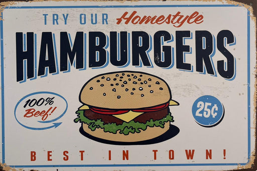 PLAQUE MÉTAL HAMBURGER 30X20 CM - PLAQUE DECORATIVE - MUZZANO