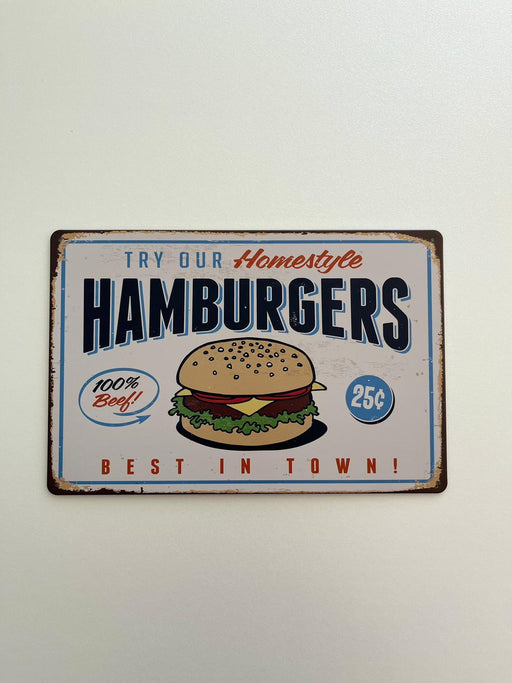 PLAQUE MÉTAL HAMBURGER 30X20 CM - PLAQUE DECORATIVE - MUZZANO