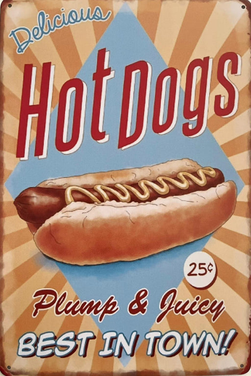 PLAQUE MÉTAL HOT DOG 30X20 CM - PLAQUE DECORATIVE - MUZZANO