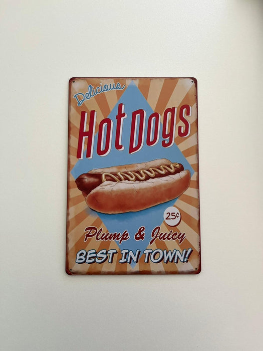 PLAQUE MÉTAL HOT DOG 30X20 CM - PLAQUE DECORATIVE - MUZZANO
