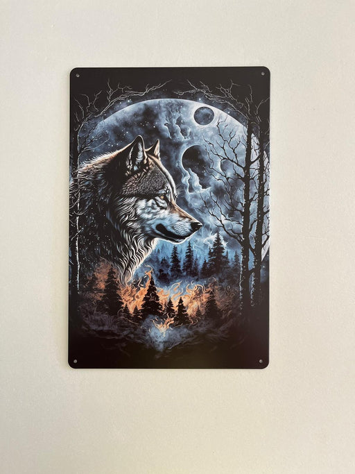 PLAQUE MÉTAL LOUP 30X20 CM - PLAQUE DECORATIVE - MUZZANO