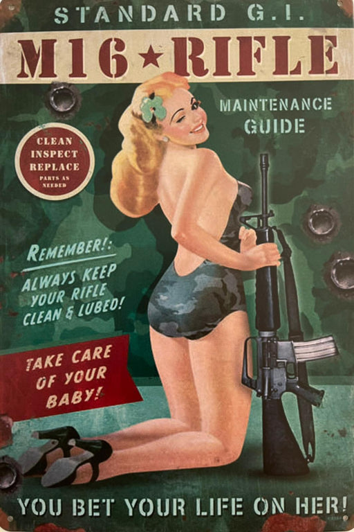 PLAQUE MÉTAL M16 RIFFLES 30X20 CM - PLAQUE DECORATIVE - MUZZANO