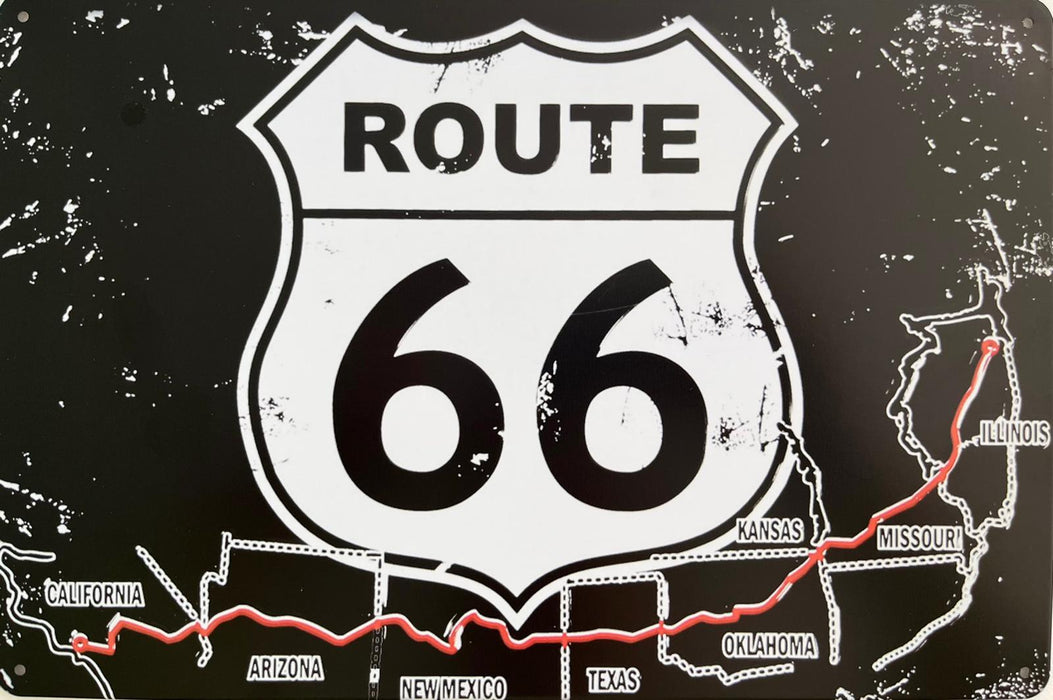 PLAQUE MÉTAL ROUTE 66 BLACK 30X20 CM - PLAQUE DECORATIVE - MUZZANO
