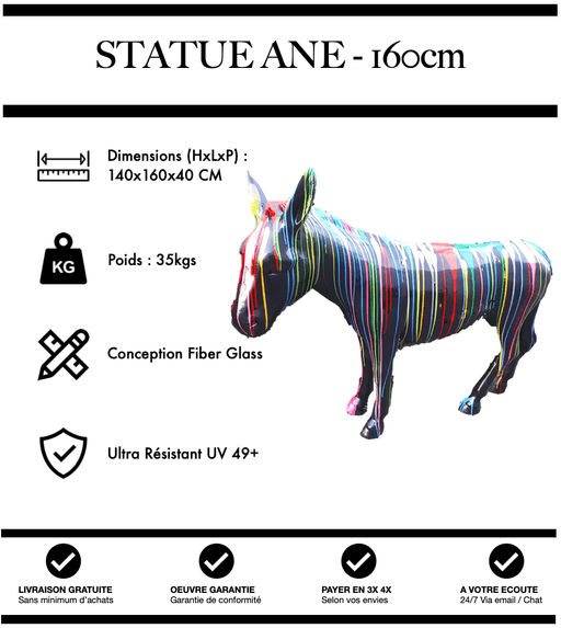 Sculpture Âne Resine 160cm Statue - Black Trash - MUZZANO