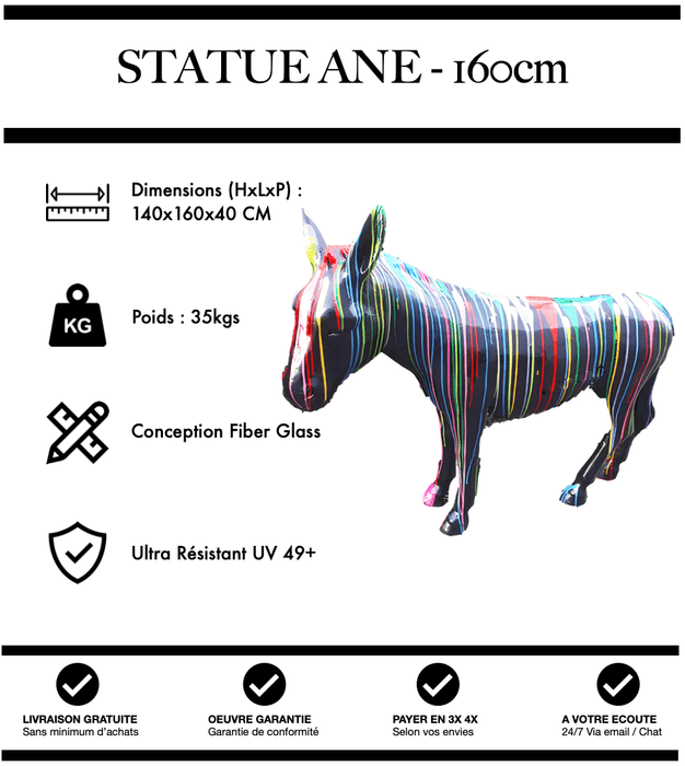 Sculpture Âne Resine 160cm Statue - Black Trash - MUZZANO