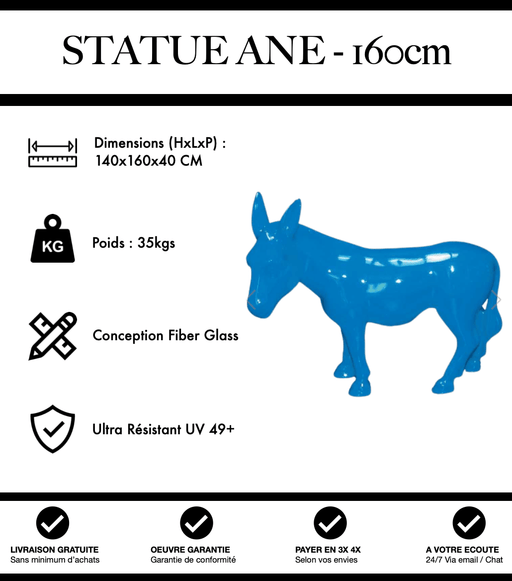 Sculpture Âne Resine 160cm Statue - Bleu - MUZZANO