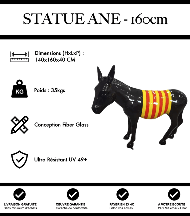 Sculpture Âne Resine 160cm Statue - Marinière Jaune et Rouge - MUZZANO