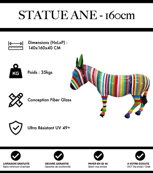 Sculpture Âne Resine 160cm Statue - Multicolore - MUZZANO