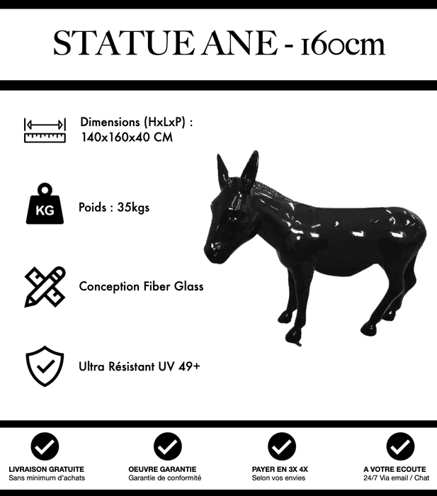Sculpture Âne Resine 160cm Statue - Noir - MUZZANO