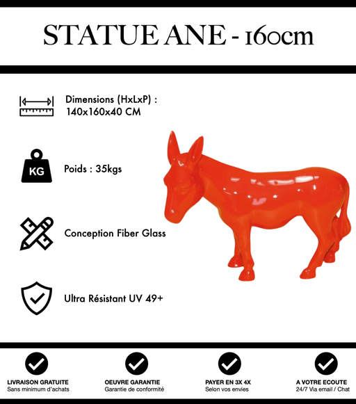 Sculpture Âne Resine 160cm Statue - Rouge - MUZZANO
