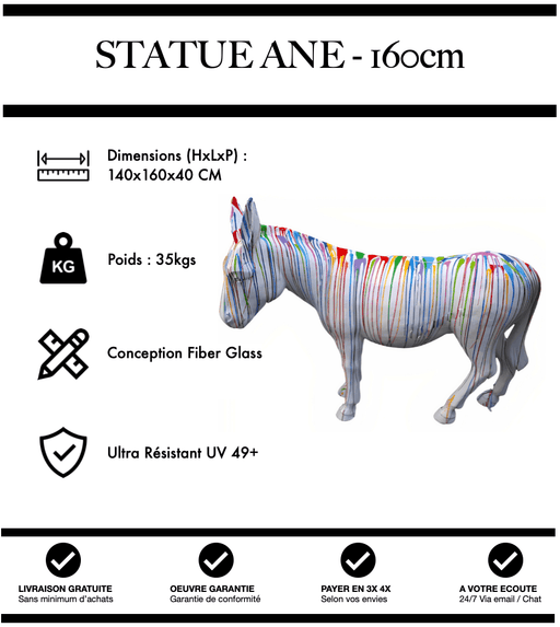 Sculpture Âne Resine 160cm Statue - White Trash - MUZZANO