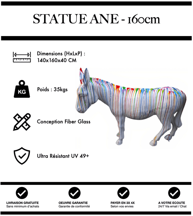 Sculpture Âne Resine 160cm Statue - White Trash - MUZZANO