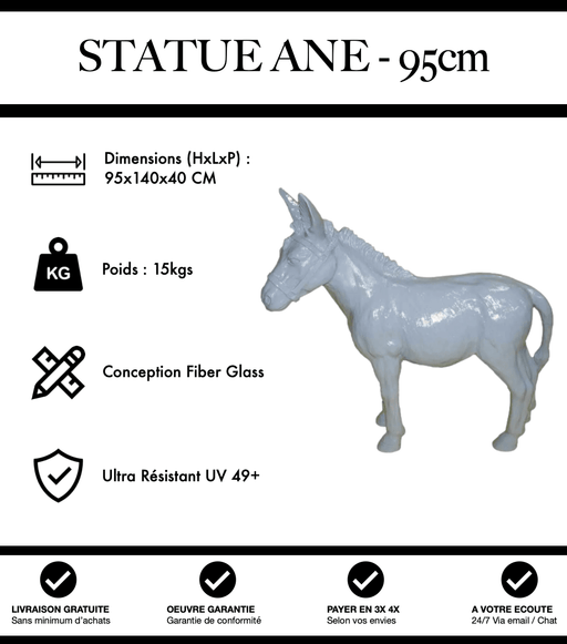 Sculpture Âne Resine 95cm Statue - Blanc - MUZZANO