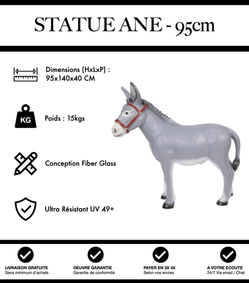 Sculpture Âne Resine 95cm Statue - Naturel - MUZZANO