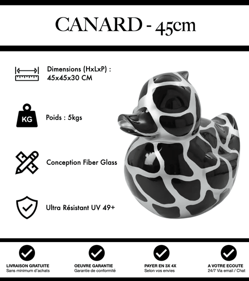 Sculpture Canard Resine 45cm Statue - Noir et Argent - MUZZANO
