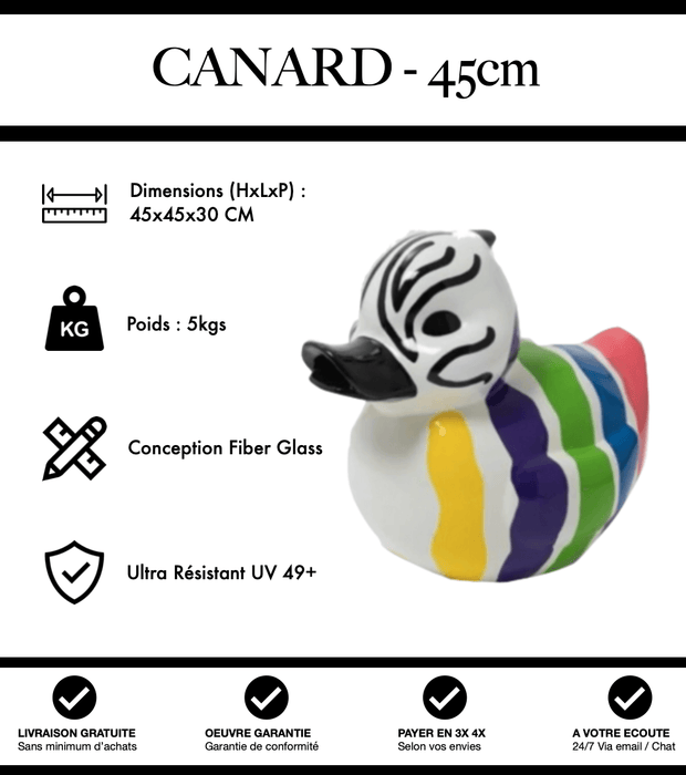 Sculpture Canard Resine 45cm Statue - Zebrage Multicolore - MUZZANO