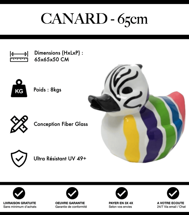 Sculpture Canard Resine 65cm Statue - Zebrage Multicolore - MUZZANO