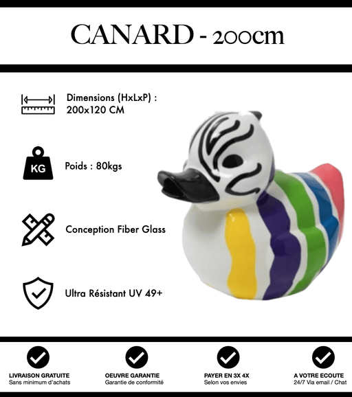 Sculpture Canard Resine XXXL 200cm Statue - Zebrage Multicolore - MUZZANO