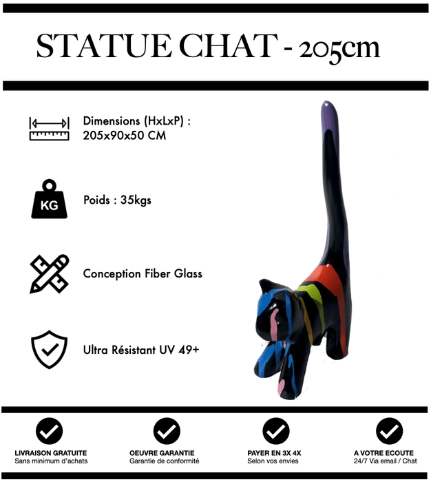 Sculpture Chat Resine 205cm Statue - Black Trash - MUZZANO