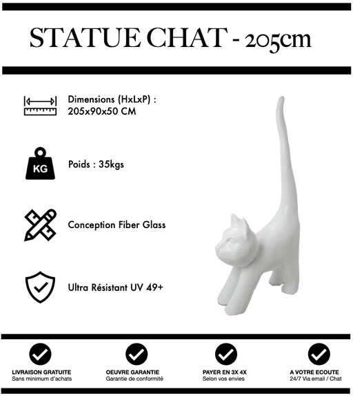 Sculpture Chat Resine 205cm Statue - BLANC - MUZZANO