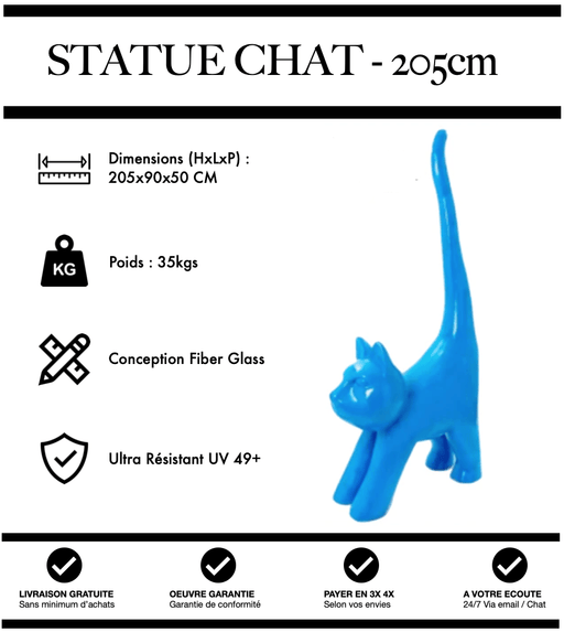 Sculpture Chat Resine 205cm Statue - BLEU - MUZZANO