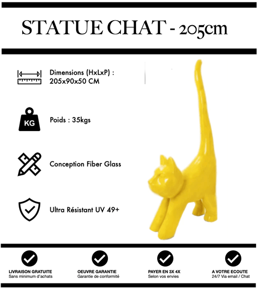 Sculpture Chat Resine 205cm Statue - JAUNE - MUZZANO