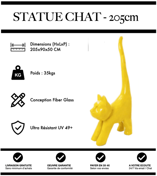 Sculpture Chat Resine 205cm Statue - JAUNE - MUZZANO