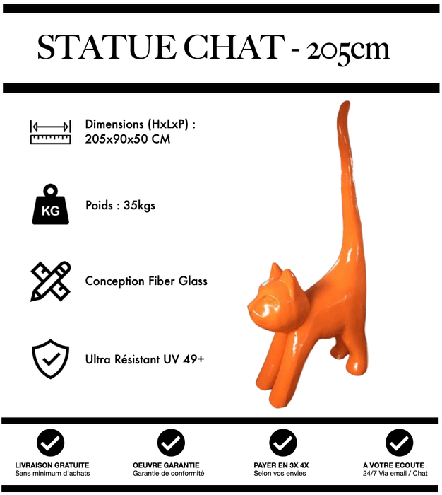 Sculpture Chat Resine 205cm Statue - ORANGE - MUZZANO