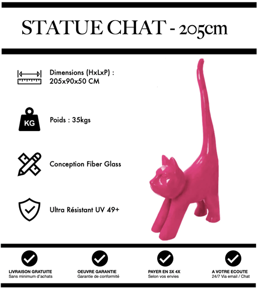Sculpture Chat Resine 205cm Statue - ROSE - MUZZANO