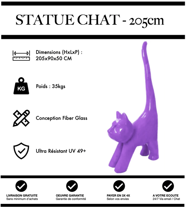 Sculpture Chat Resine 205cm Statue - VIOLET - MUZZANO