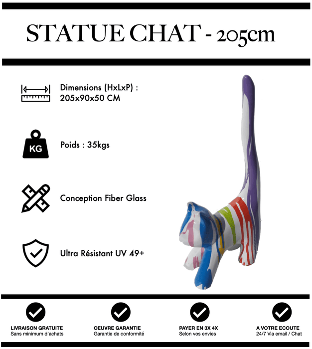 Sculpture Chat Resine 205cm Statue - White Trash - MUZZANO