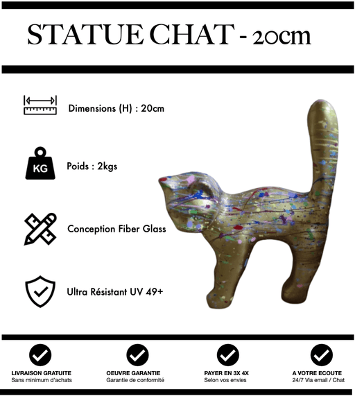 Sculpture Chat Resine 20cm Statue - Graffiti Gold - MUZZANO