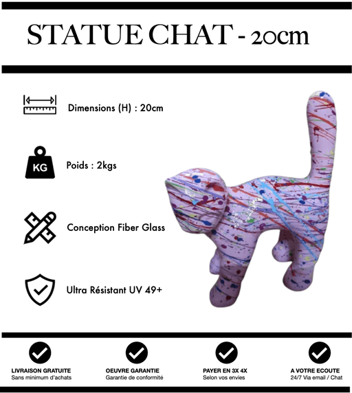 Sculpture Chat Resine 20cm Statue - Grafitti Rose - MUZZANO