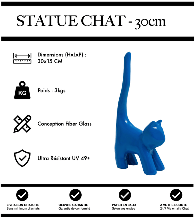 Sculpture Chat Resine 30cm Statue - BLEU - MUZZANO
