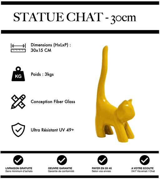 Sculpture Chat Resine 30cm Statue - JAUNE - MUZZANO