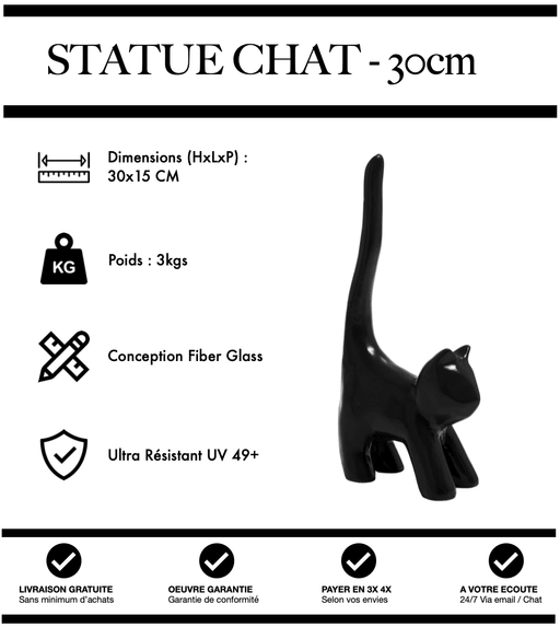 Sculpture Chat Resine 30cm Statue - NOIR - MUZZANO