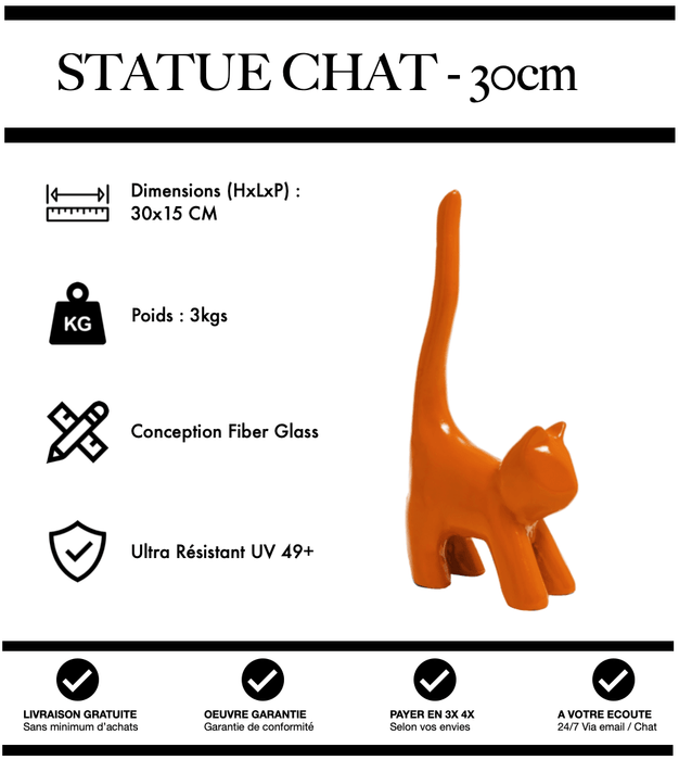 Sculpture Chat Resine 30cm Statue - ORANGE - MUZZANO