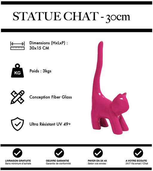 Sculpture Chat Resine 30cm Statue - ROSE - MUZZANO