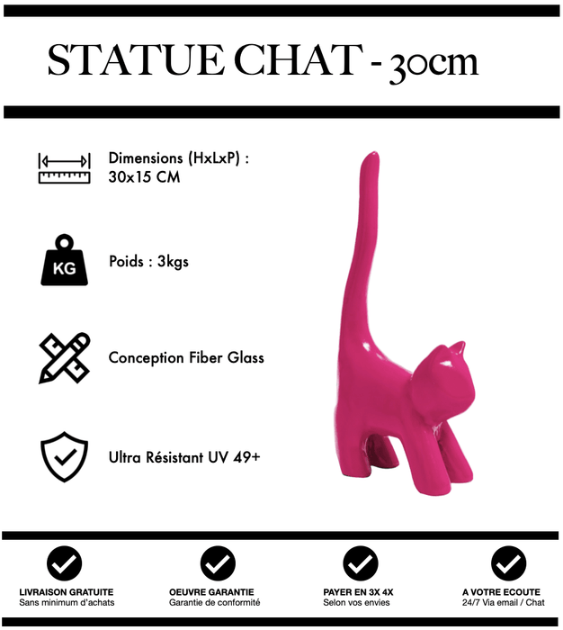 Sculpture Chat Resine 30cm Statue - ROSE - MUZZANO