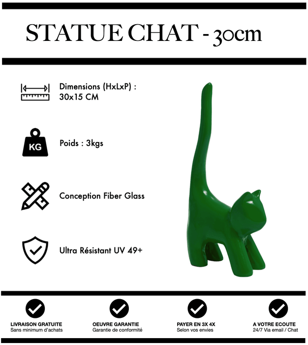 Sculpture Chat Resine 30cm Statue - VERT - MUZZANO