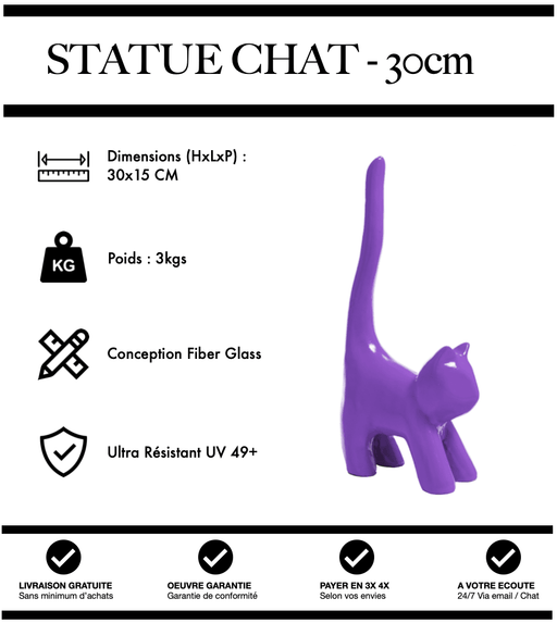 Sculpture Chat Resine 30cm Statue - VIOLET - MUZZANO