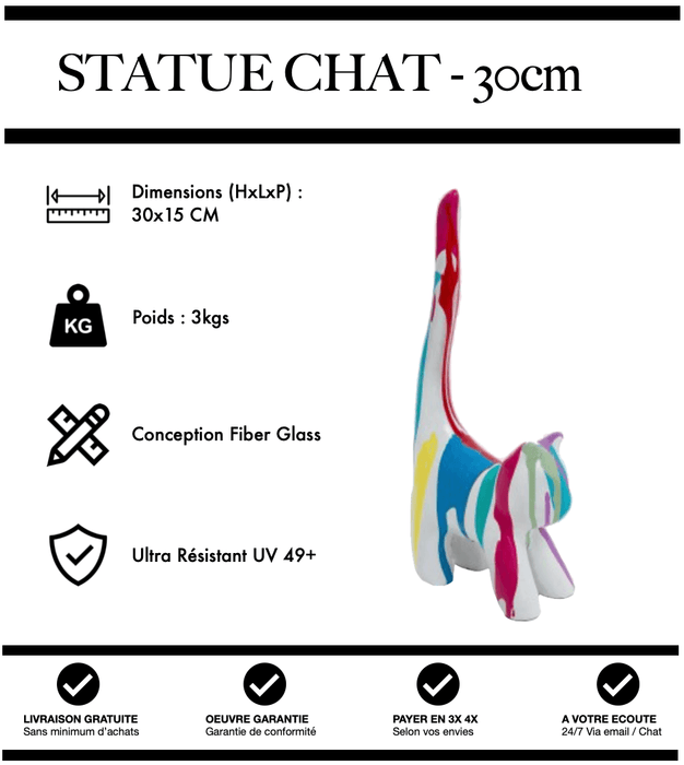 Sculpture Chat Resine 30cm Statue - White Trash - MUZZANO